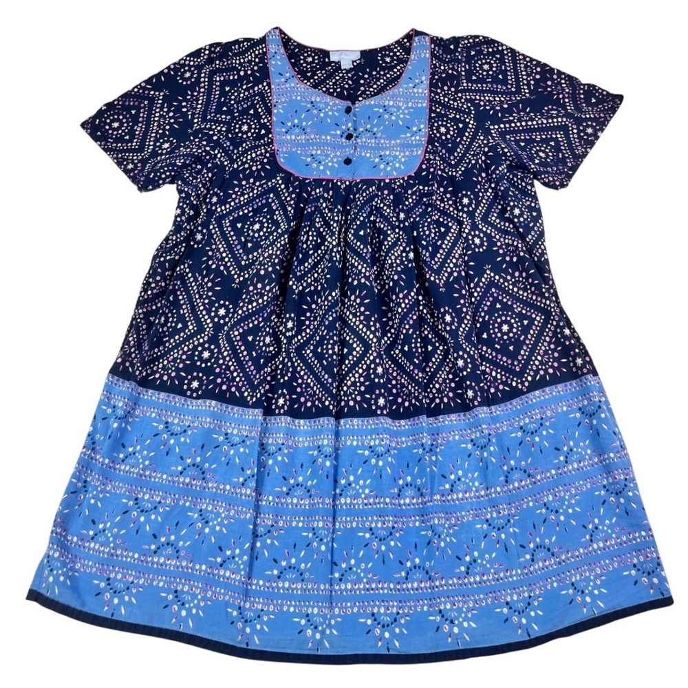 Only Necessities Womens 3X Blue Cotton Medallion Muumuu Lounge House Dress 30/32